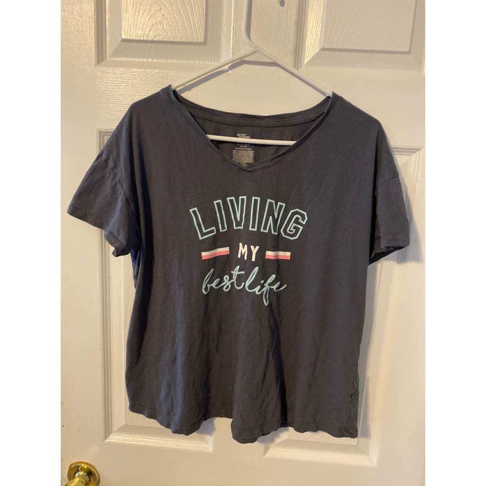 Secret Treasures Living My Best Life Pajama Top Gray Graphic Sleep Shirt L 12-14
